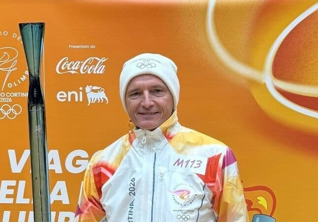 Jean-Michel Saive, fakkeldrager van de olympische vlam in Catania